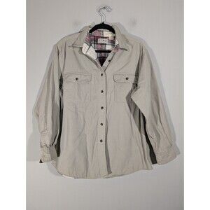 LL Bean Womens Beige Button Up Shacket Sz L Vintage Barncore Countryside Western